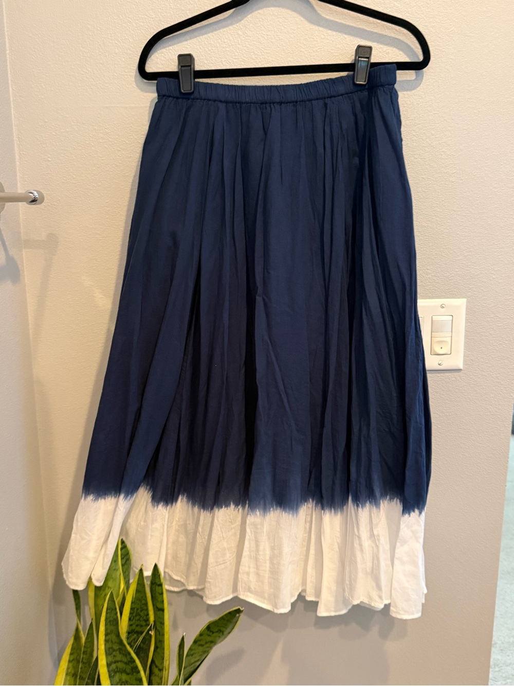 J. Crew Navy and White Dip-Dye Pleated Midi Skirt